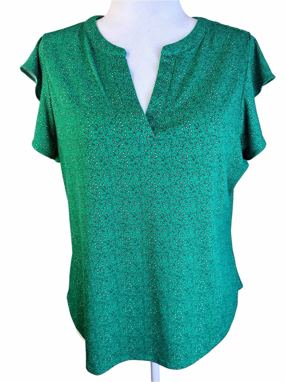 Adrianna Papell Emerald Green Split V Flutter Sleeve Blouse Size L